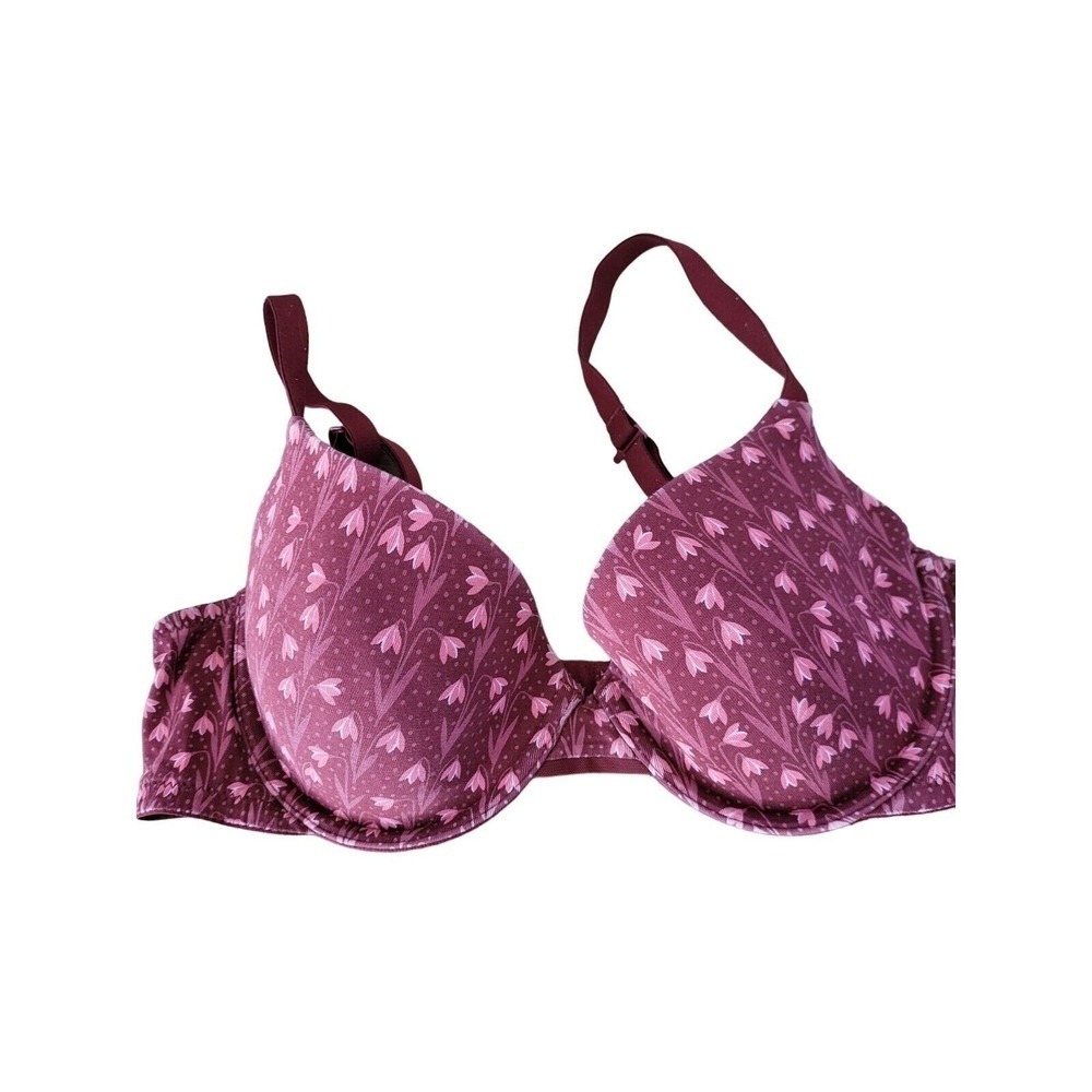 Auden The Everyday Bra 36B Womens Burgundy Floral Padded Underwired Lined